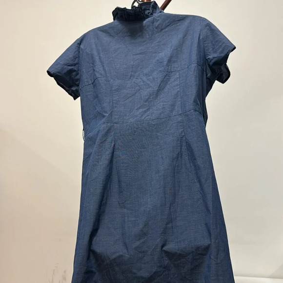 Millennium Dress Blue Empire Neck Ruffled Button Down Sz Large Short Sleeve Mini - Picture 4 of 6